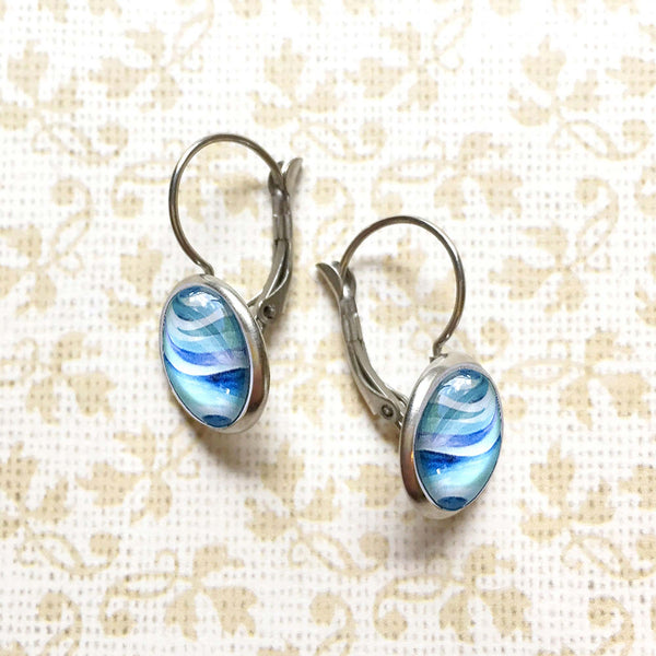Abstract Seascape Circle - Dangle or Leverback Earrings