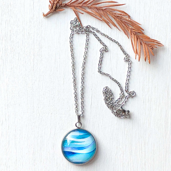 Abstract Seascape Circle - Stainless Steel Necklace