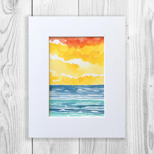 Abstract Watercolor Seascape VI - Unframed, Matted to Standard Frame Size