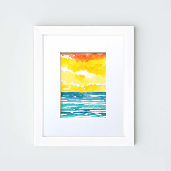 Abstract Watercolor Seascape VI - Unframed, Matted to Standard Frame Size