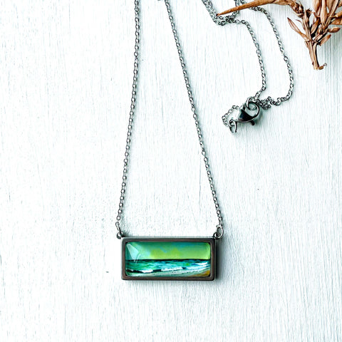 Abstract Skies and Emerald Ocean - Bar Necklace