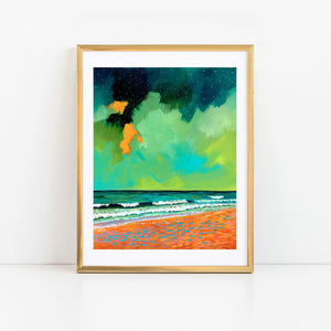 Abstract Skies and Emerald Ocean
