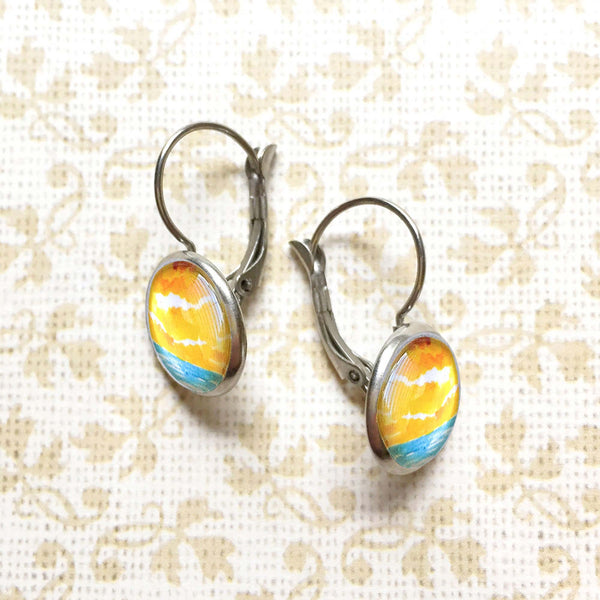 Abstract Watercolor Seascape VI - Dangle or Leverback Earrings