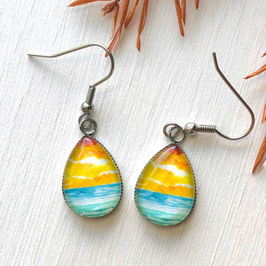 Abstract Watercolor Seascape VI - Stainless Steel Earrings