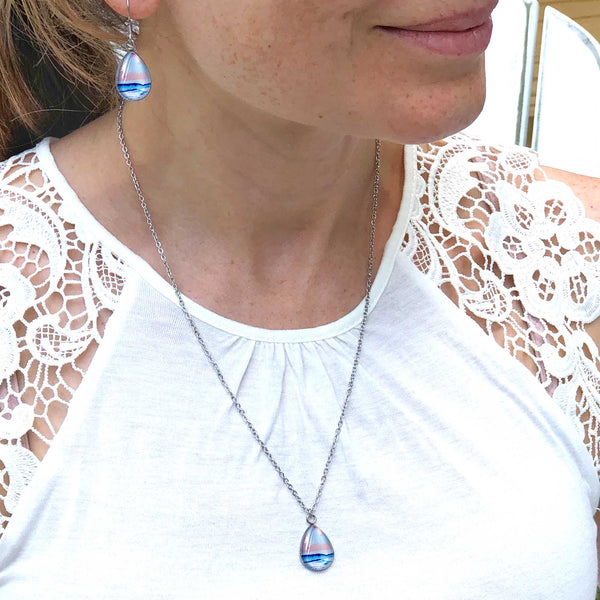 Candy Seascape - Stainless Steel Teardrop Necklace or Set