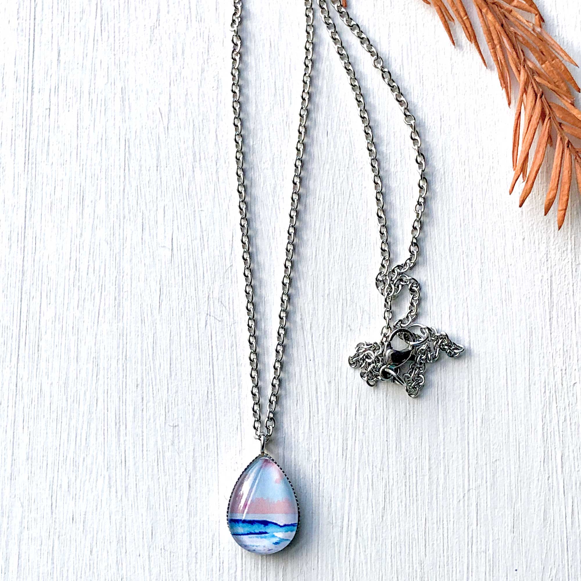 Candy Seascape - Stainless Steel Teardrop Necklace or Set