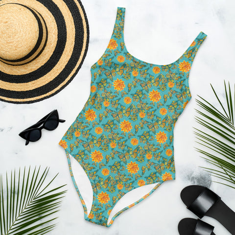 Dahlias and Butterflies - One Piece Swimsuit