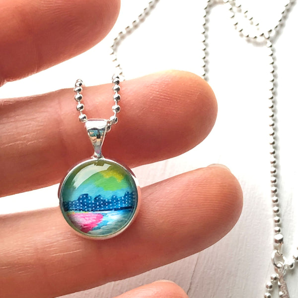 Distant Town - Small Round Necklace