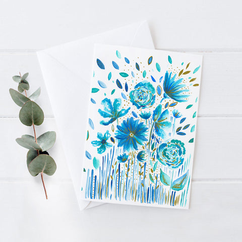 Floral Blues - 5x7 Notecard