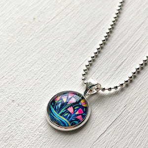 Folk Floral III - Small Round Necklace