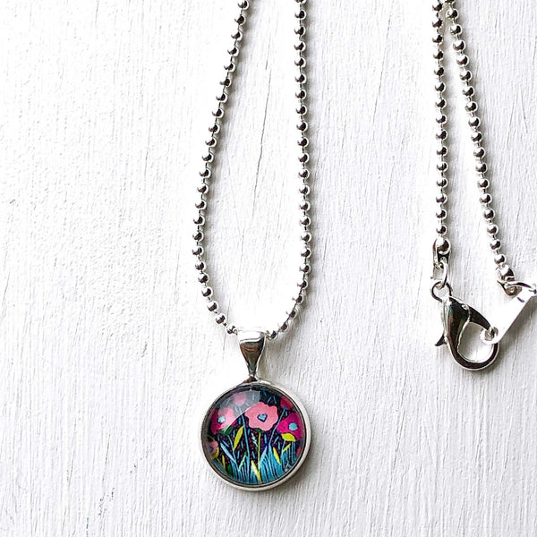 Folk Floral IV - Small Round Necklace