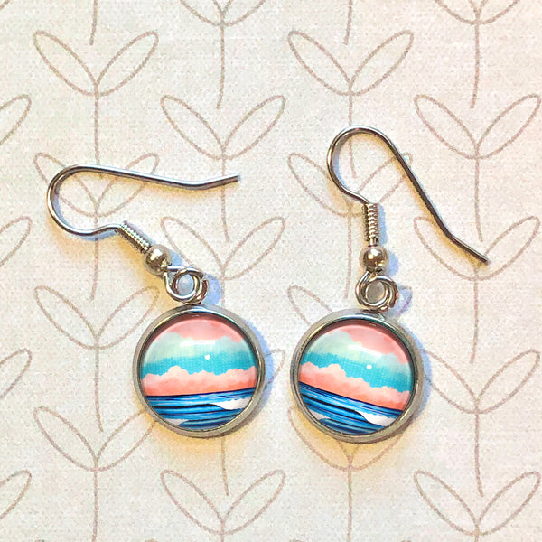 Graphic Seascape I - Dangle or Leverback Earrings