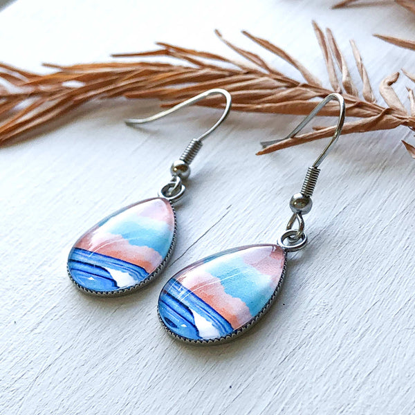 Graphic Seascape I - Stainless Steel Earrings