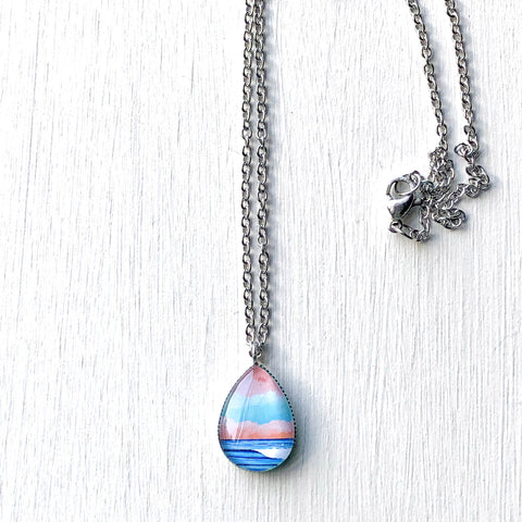 Graphic Seascape I - Stainless Steel Teardrop Necklace or Set