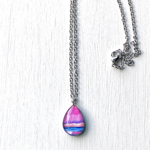 Graphic Seascape III - Stainless Steel Teardrop Necklace or Set