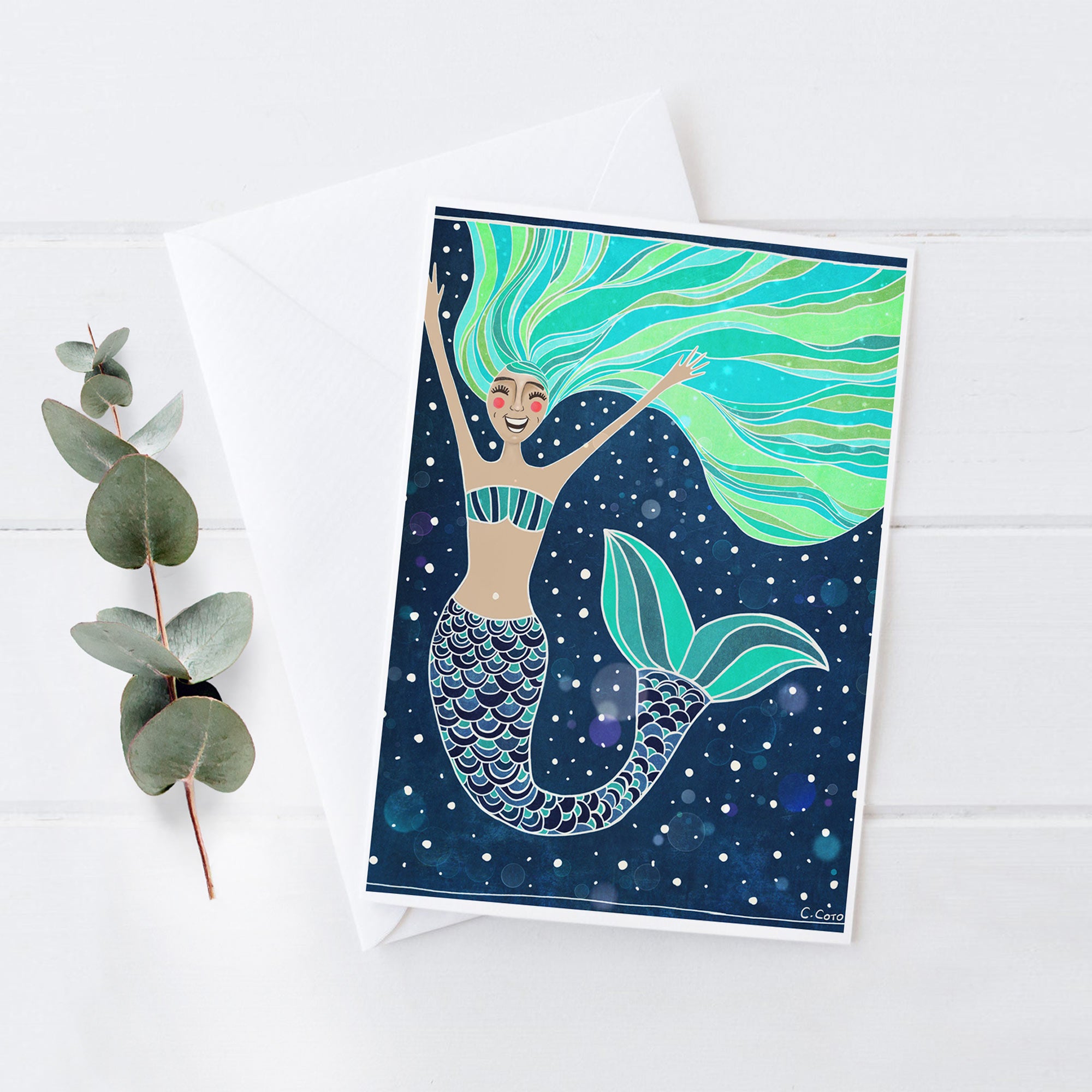 Happy Mermaid - 5x7 Notecard