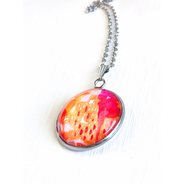 Magenta Abstract - Stainless Steel Necklace