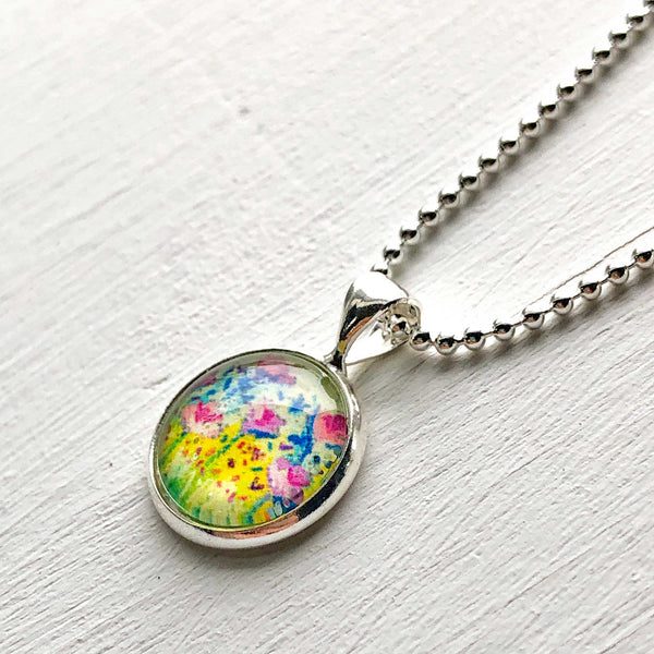 Pastel Floral - Small Round Necklace