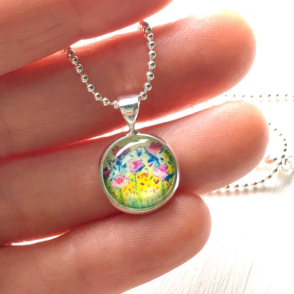 Pastel Floral - Small Round Necklace