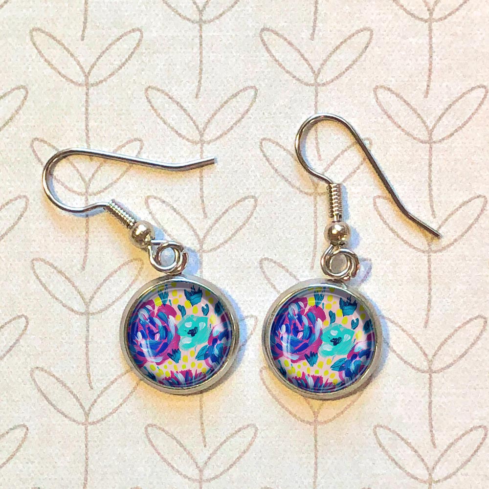 Pink Floral - Dangle or Leverback Earrings