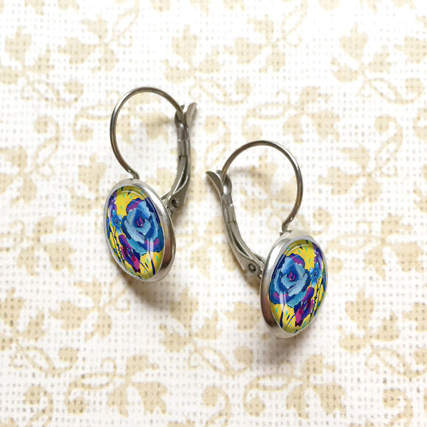 Yellow Floral - Dangle or Leverback Earrings