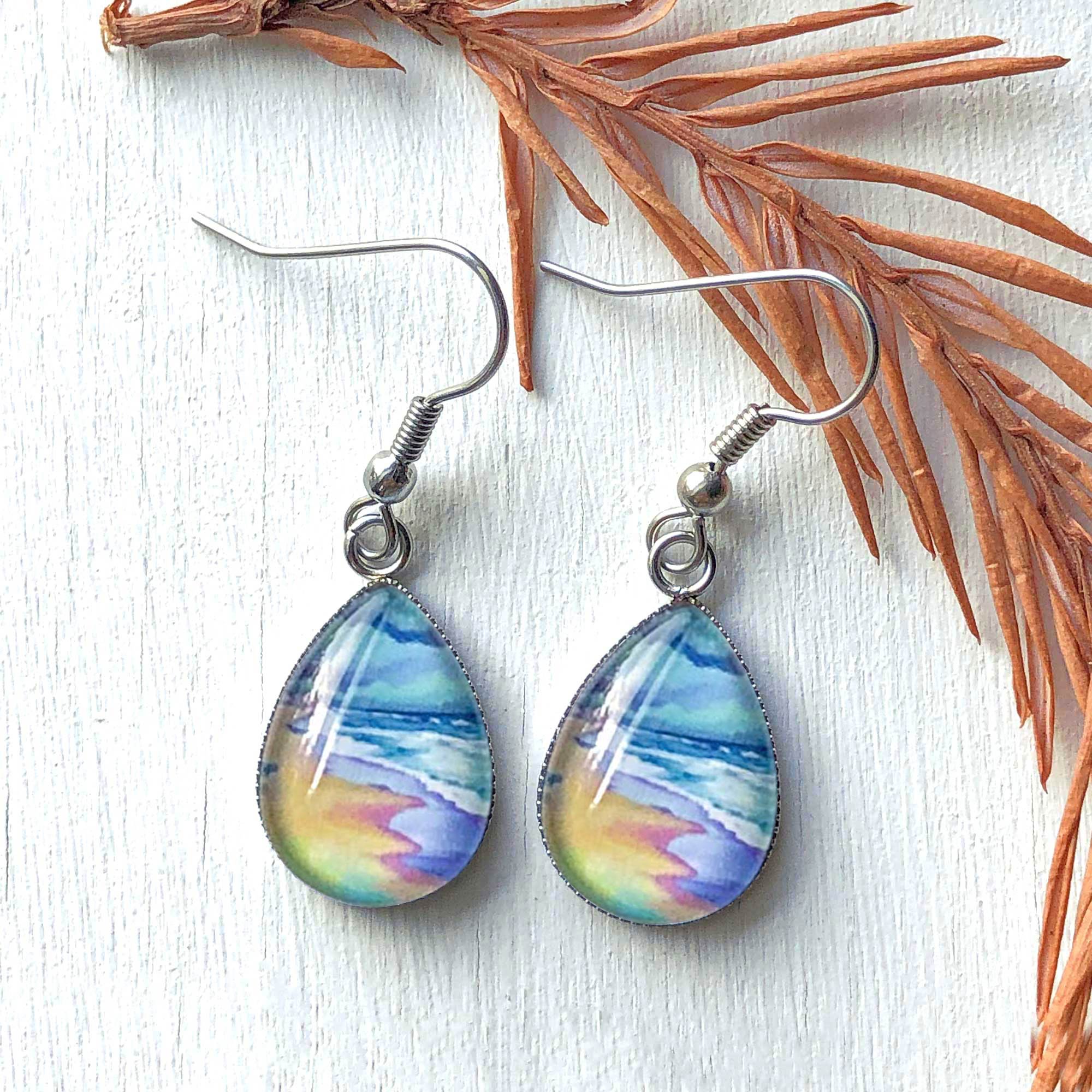 Spring Beach Scene - Stainless Steel Earrings