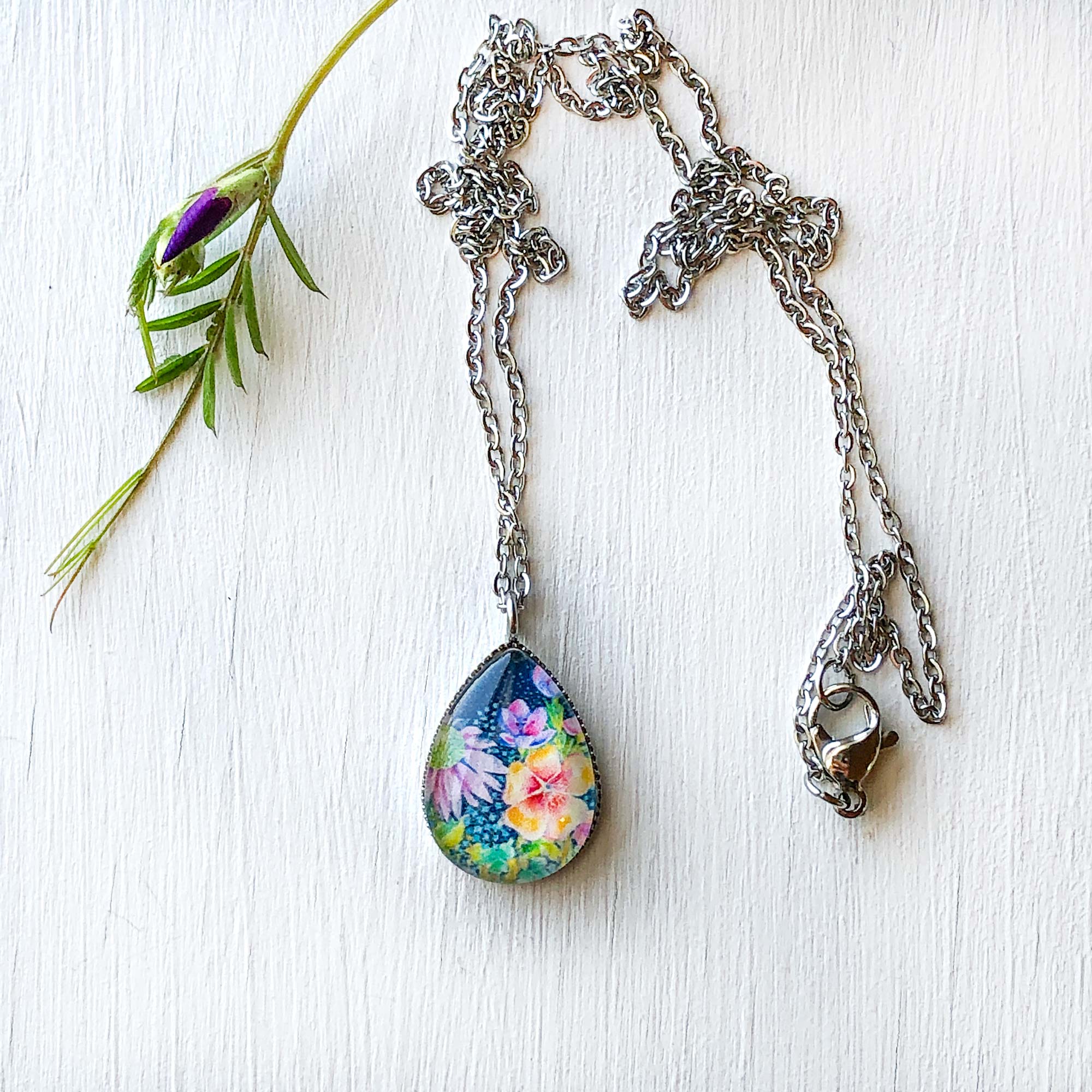 Summer Floral - Stainless Steel Teardrop Necklace or Set